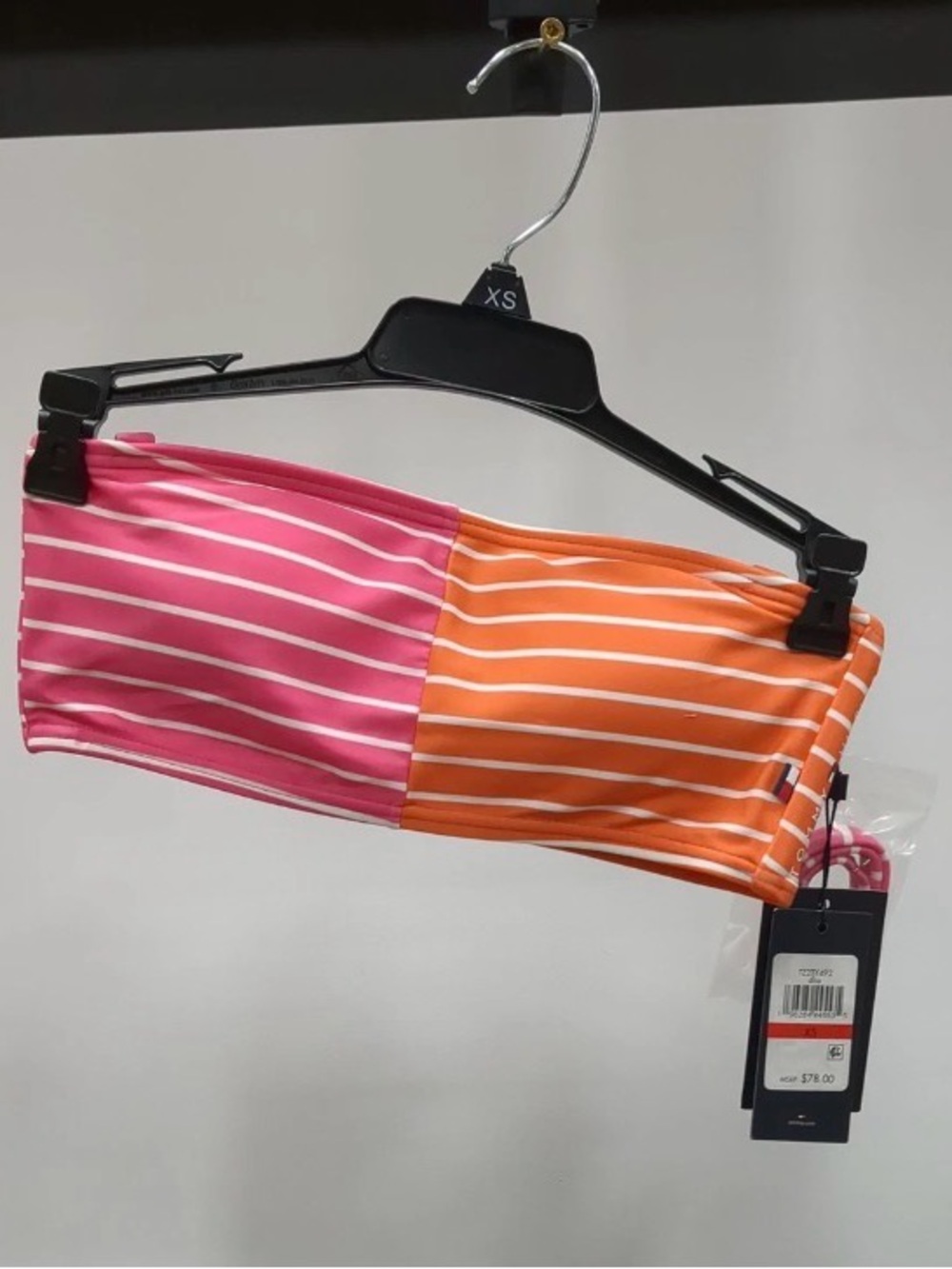 Tommy Hilfiger Pink and Orange Striped Bandeau Bikini Top